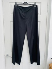 BNWTs NICOLE FARHI Blackest Navy 97% Wool Wide Leg Trousers Sz 10 30W 32L