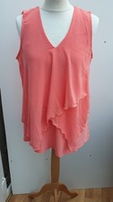 nina leonard ruffle neck sleeveless top size medium new QVC sunset