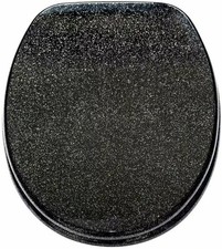 BLACK GREY GLITTER SPARKLE STANDARD FIT TOILET SEAT GLAM LUXURY EASY FIT FITTING