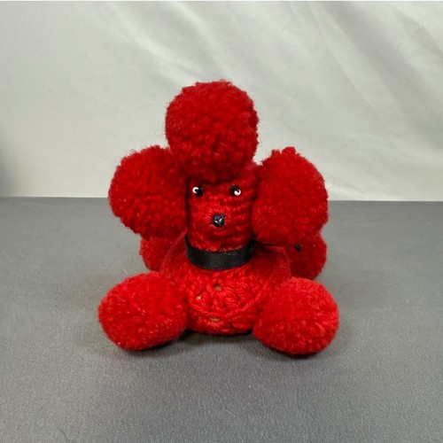 Red crocheted poodle dog - dog, pom