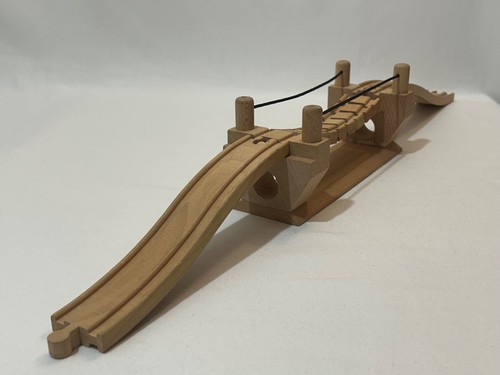 Wooden train track rope bridge - train,