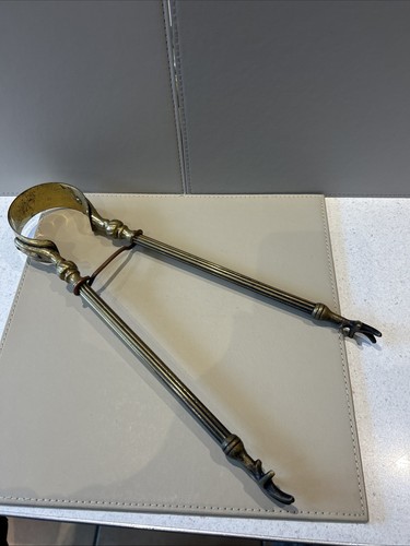 Vintage brass fire - tongs, for