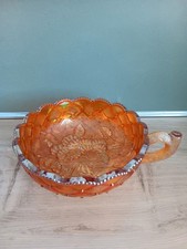 Carnival Glass Imperial Marigold Quilted Flowers Candy Dish With Handle Vintage