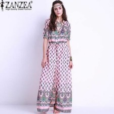 Zanzea Short Sleeve Button Front V Neck Floral Boho Dress Size 22 Uk BNWT Pink