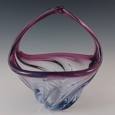Murano Purple & Blue Glass Vintage Sculpture Bowl / Basket