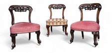 SET OF THREE ANTIQUE VICTORIAN WALNUT NURSING CHAIRS FIRE HALL SIDE LOW CHAIRS