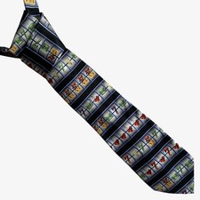 Vintage 90s Museum Artifacts Casino Slot Machine Print Silk Tie, Gambling Poker