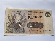 1982 Clydesdale Bank £10.00 Ten  Pounds Banknote D/EL 052285
