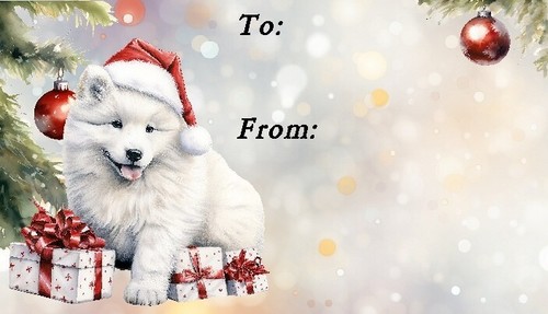 Samoyed dog christmas labels - dog,