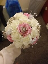 Mocha Pink & Silver Roses With Delicate Heart Brooch