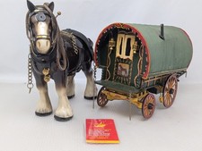 Porcelain Horse With Wooden Caravan Vintage Highly Detailed MM1A