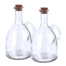 Olive Oil Bottle Pourer Glass Vinegar Drizzler Dispenser with Cork Lid 500ml 2pc