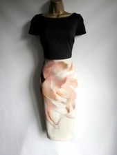 Coast black beige floral overlay wiggle pencil dress size 8