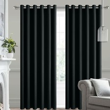 Thick Thermal Blackout Curtains Ready Made Eyelet Ring Top Curtain Pair Tiebacks