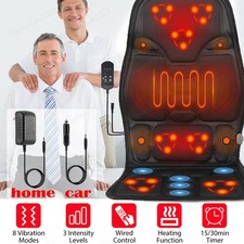 Car Back Seat Massager Heated Remote Body Massage Cushion 7 Vibration Motors