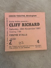 cliff richard’s concert ticket 1981 birmingham