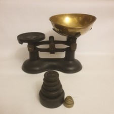 Boots Nottingham Black Vintage Metal Scales Brass Bowl & Set of Weights