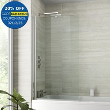 Bathroom Bath Shower Screen Square Modern Over Chrome 800mm Reversible 6mm Glass