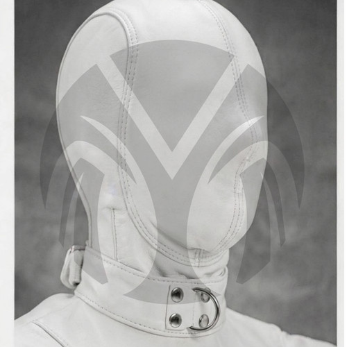 White leather hood bdsm - white, mask