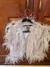 BIBA Ladies Size L 100% REAL SUEDE & MARIBOU FEATHER Silver  Waistcoat RRP £145