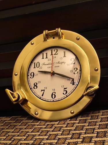 Brass porthole wall clock - brass,