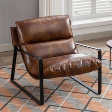 Modern PU Leather Armchair Tub Chair Metal Frame Lounge Reading Seat
