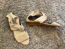 Ladies Faith Nude Low Wedge Heel Sandals Size Uk 8 Eu 41 Good Condition 