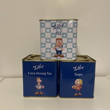 Tetley Tea Tins X 3 With Lids Sugar Caddies Storage Advertising Extra Strong
