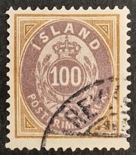 Iceland 1876, 100a. Purple & Brown Stamp Used 