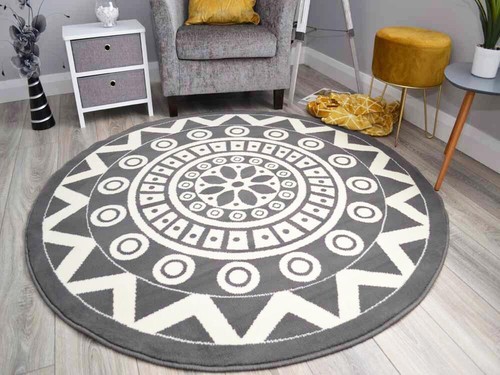 Grey abstract circle rug - circle,