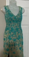 La Femme Womens Peacock Sleeveless V-Neck Embroidered Prom Ball Gown Dress Sz 2