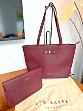 TED BAKER Jjesica Burgundy Crosshatch Leather Bow Detail Tote Bag Matchin Pouch