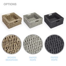 Set of 3 Square Hamper Shelf Storage Baskets In Seagrass OR Paper Rope