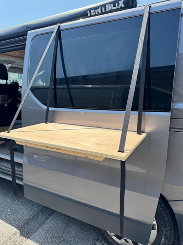 Hanging table for camper van