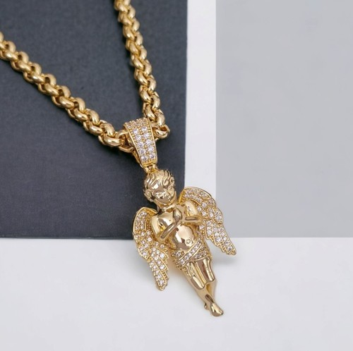Gold praying angel pendant - gold,