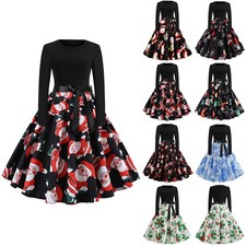 Christmas Women Long Sleeve Fancy Dress Ladies Adult A-Lined Costume Midi Dress