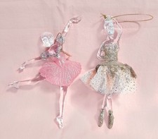 Two Ballerina Christmas Tree Hanging Decorations, Pink/Glitter