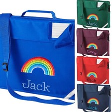 Embroidered Book bag with strap - Rainbow. Personalised embroidered name School
