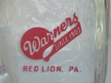 1964 pyroglazed square 1/2 pt. Warner's Dairies milk bottle, Red Lion, Pa.