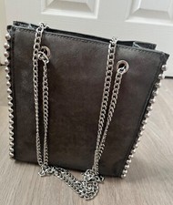 Zara Metallic Grey Studded Shoulder Bag silver Chain Strap NWOT