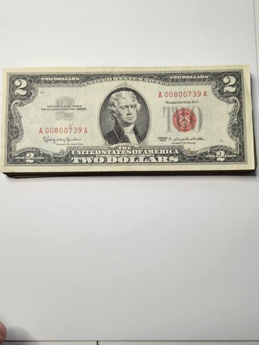 1963 two dollar note - note, red