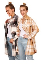 Women's Cotton Flannel Curve Check Brushed Oversized Dress Boyfriend Shirts M 03