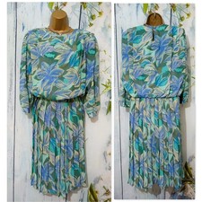 VINTAGE BERKETEX DRESS Size 16, Aqua Blue Floral 70's 80's Dress, Shoulder Pads