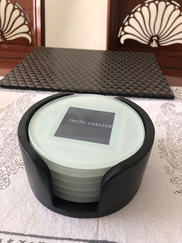 Round glass photo coaster - photo,