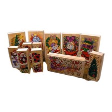 Wooden Stamps Rubber Set Of 12 Used Job Lot Christmas Santa Themed A8