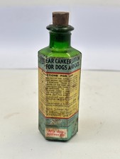 60280 Old Vintage Antique Glass Poison Bottle Hexagonal Boots Dog Cure Label Pet