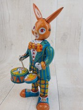 Modern repro of vintage Japanese "Happy Bunny Drummer" Tin wind-up Toy