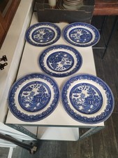 5 Set Of Vintage Alfred  Meakin Old Willow Pattern 10” Dinner Plates