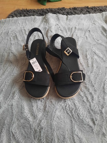 Ladies black sandal - black, sandal/wedges