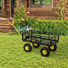 Steel Garden Trolley Trailer Large 4 Wheel Cart Wheelbarrow Utility Heavy Duty